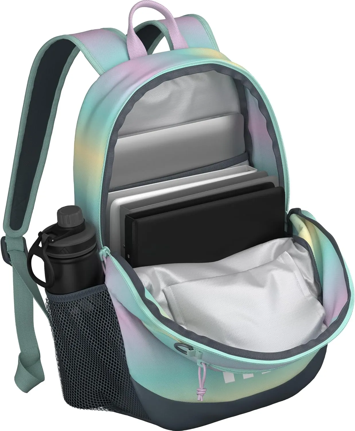 adidas Originator Small Backpack for Men and Women, Athletic Book Bag with Laptop Sleeve, Gradient Flash Aqua/Semi Flash Aqua Blue/Orchid Fusion Purple, One Size