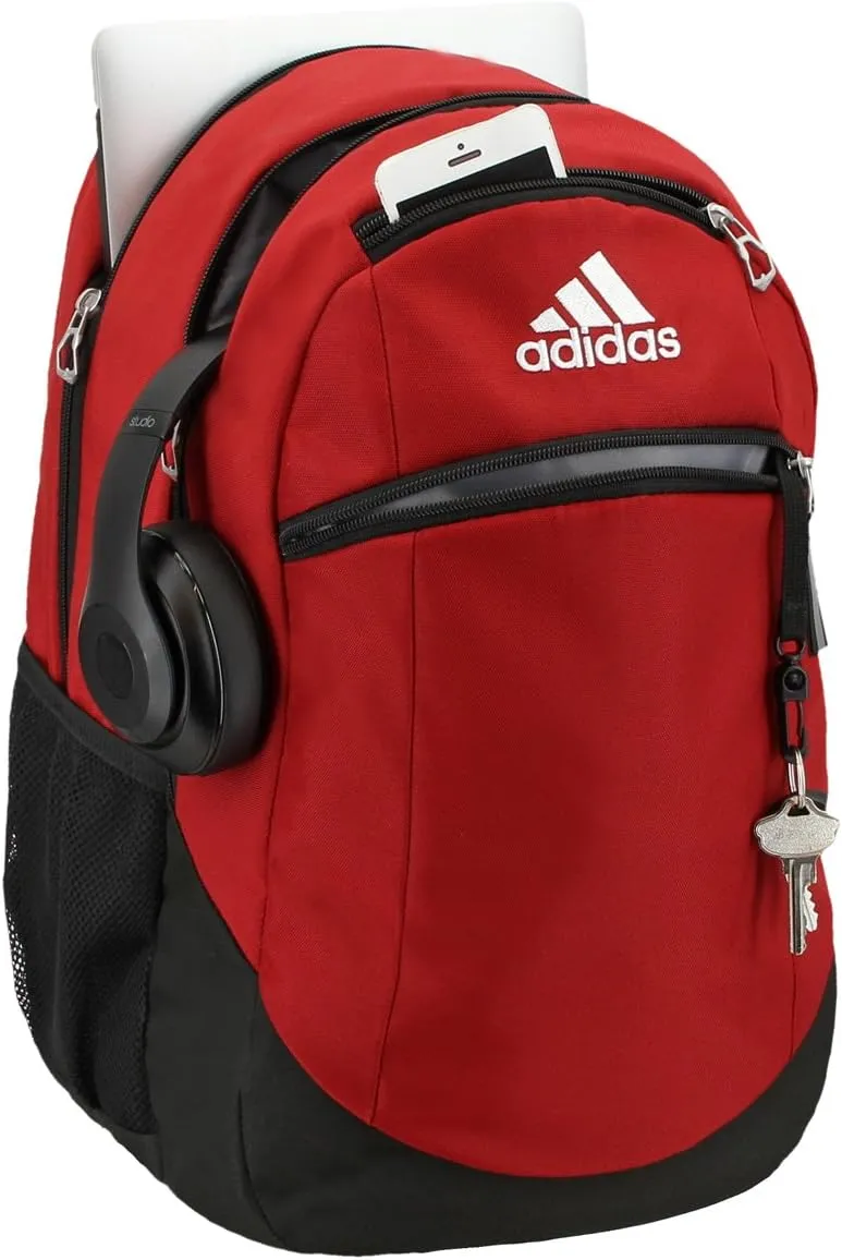 adidas Striker Sports Backpack Durable Athletic Gym Laptop Bag, Team Power Red/Black/White, One Size