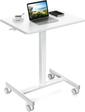 Adjustable Height Rolling Standing Desk for Home Office, Mobile Laptop Cart with Lockable Wheels, Space-Saving Design, White