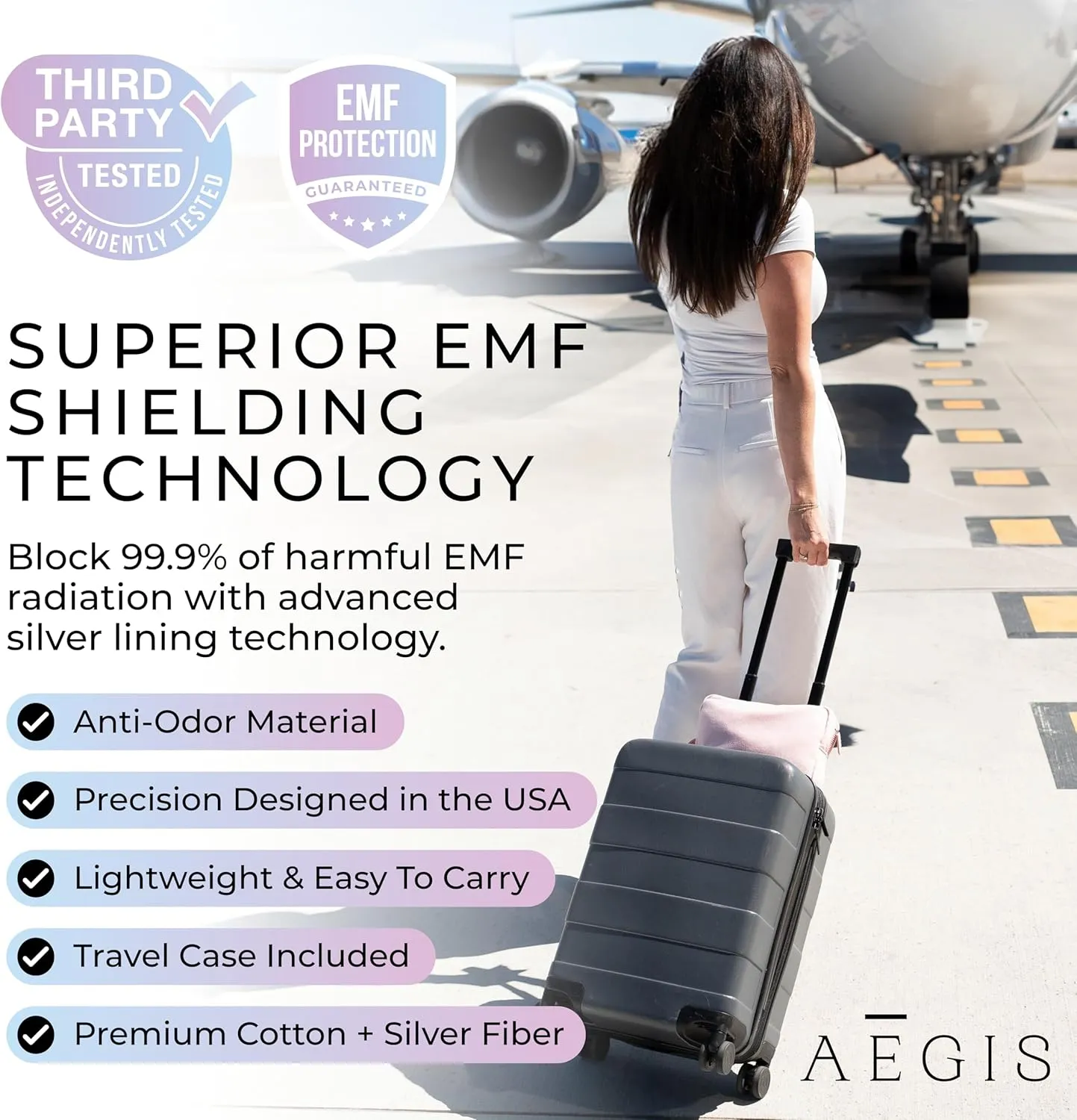 Aegis Apparel Faraday Blanket (45” x 31”) - E M F Protection Fabric Blocks 99% 5 G, Wi Fi, Bluetooth, Cell Phone Towers | Includes Carrying Bag, Perfect for Travel, Pregnancy, Pink
