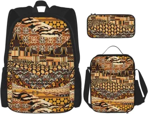 African Style Patchwork Print Versatile Adjustable Shoulder Fashion Backpack Lunch Bag Pencil Case Large Capacity