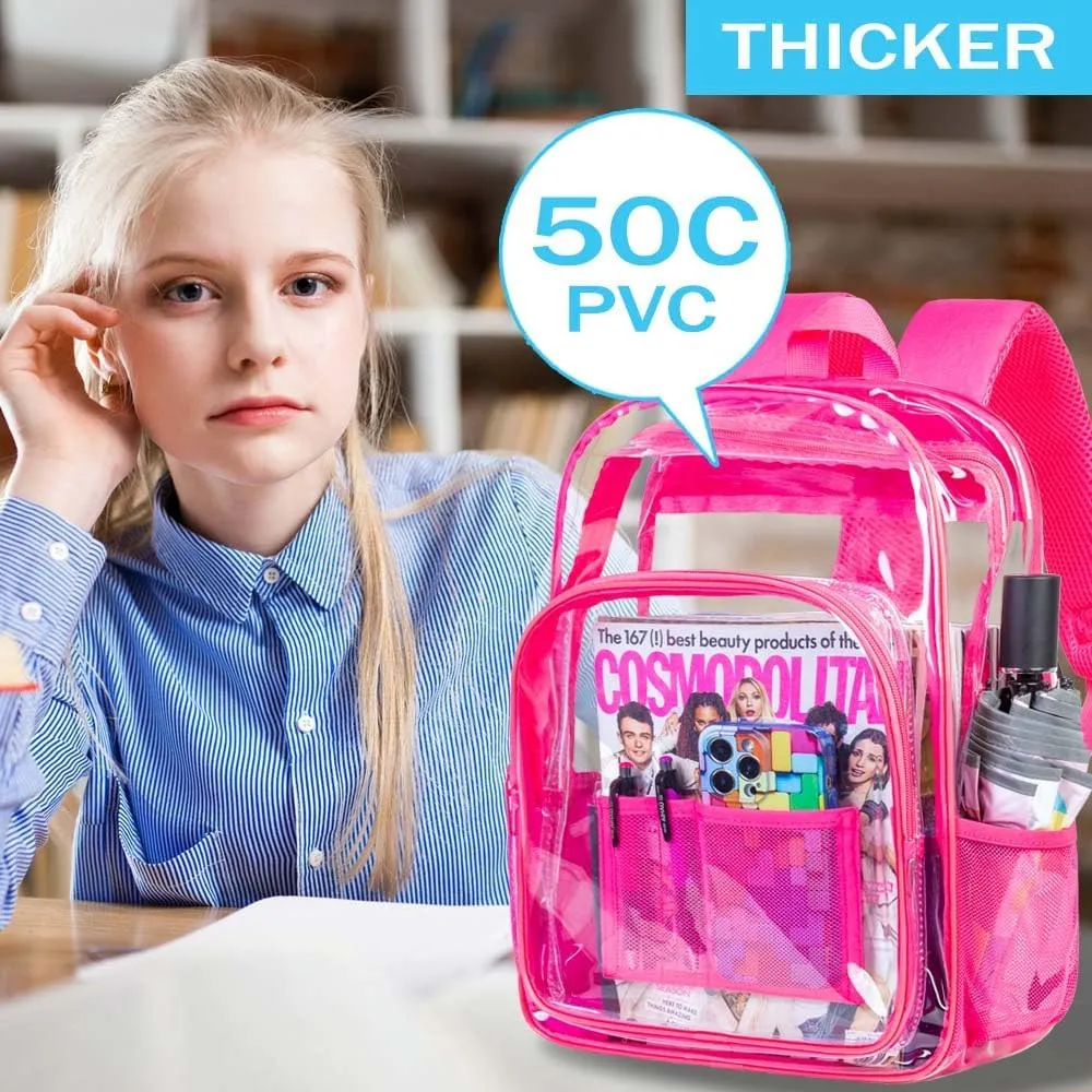 AGSDON Clear Backpack, Heavy Duty Transparent Bookbag, See Through PVC Backpacks for Women Men