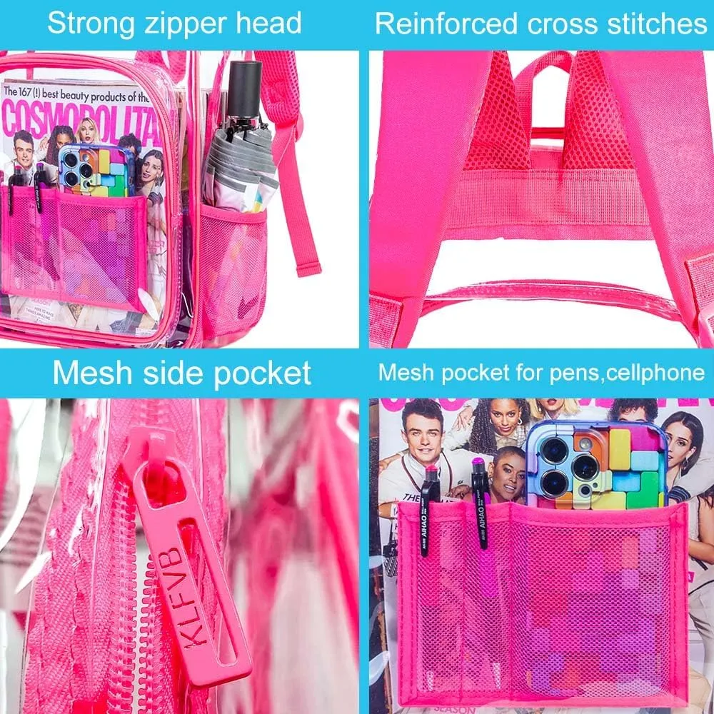 AGSDON Clear Backpack, Heavy Duty Transparent Bookbag, See Through PVC Backpacks for Women Men