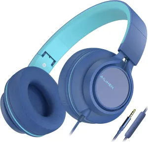 AILIHEN C8 Headphones Wired, On-Ear Headphones with Microphone and Volume Control, Corded 3.5mm Headset for Boys Girl School Smartphones Chromebook Laptop Computer Tablets Airplane Travel (Indigo)