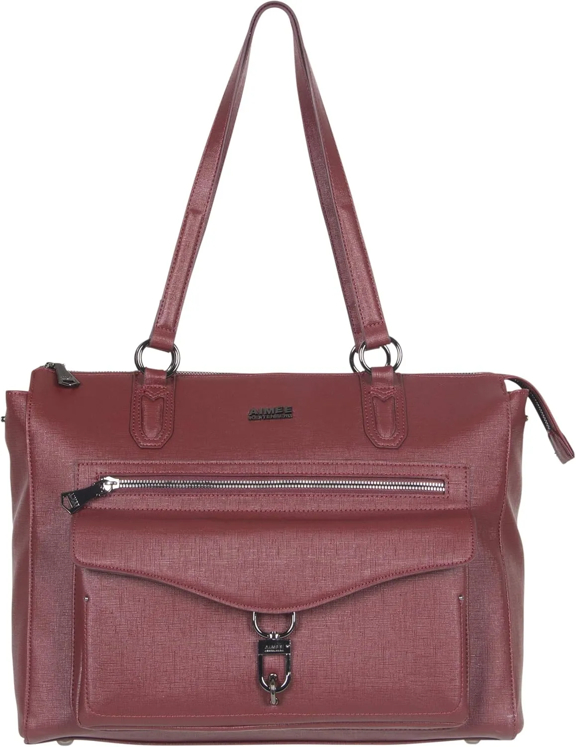 Aimee Kestenberg Isla Women's Saffiano Faux Leather Anti-Theft RFID 15inLaptop Business Tote, Wine Burgundy