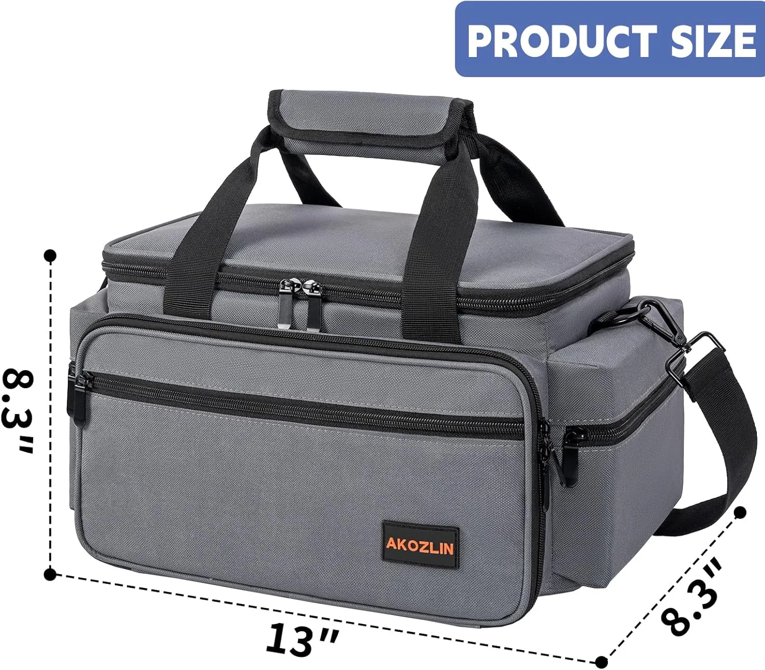 AKOZLIN Cable File Bag DJ Gig Bag Cord Organizer Case with Detachable Dividers for Laptop,DJ Gear, Sound Instrument and Music Equipment Accessories 13"×8.3"×8.3" Grey
