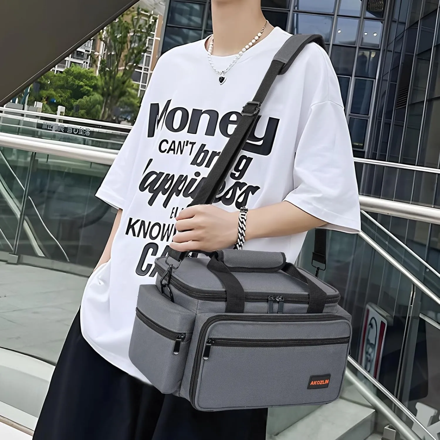 AKOZLIN Cable File Bag DJ Gig Bag Cord Organizer Case with Detachable Dividers for Laptop,DJ Gear, Sound Instrument and Music Equipment Accessories 13"×8.3"×8.3" Grey