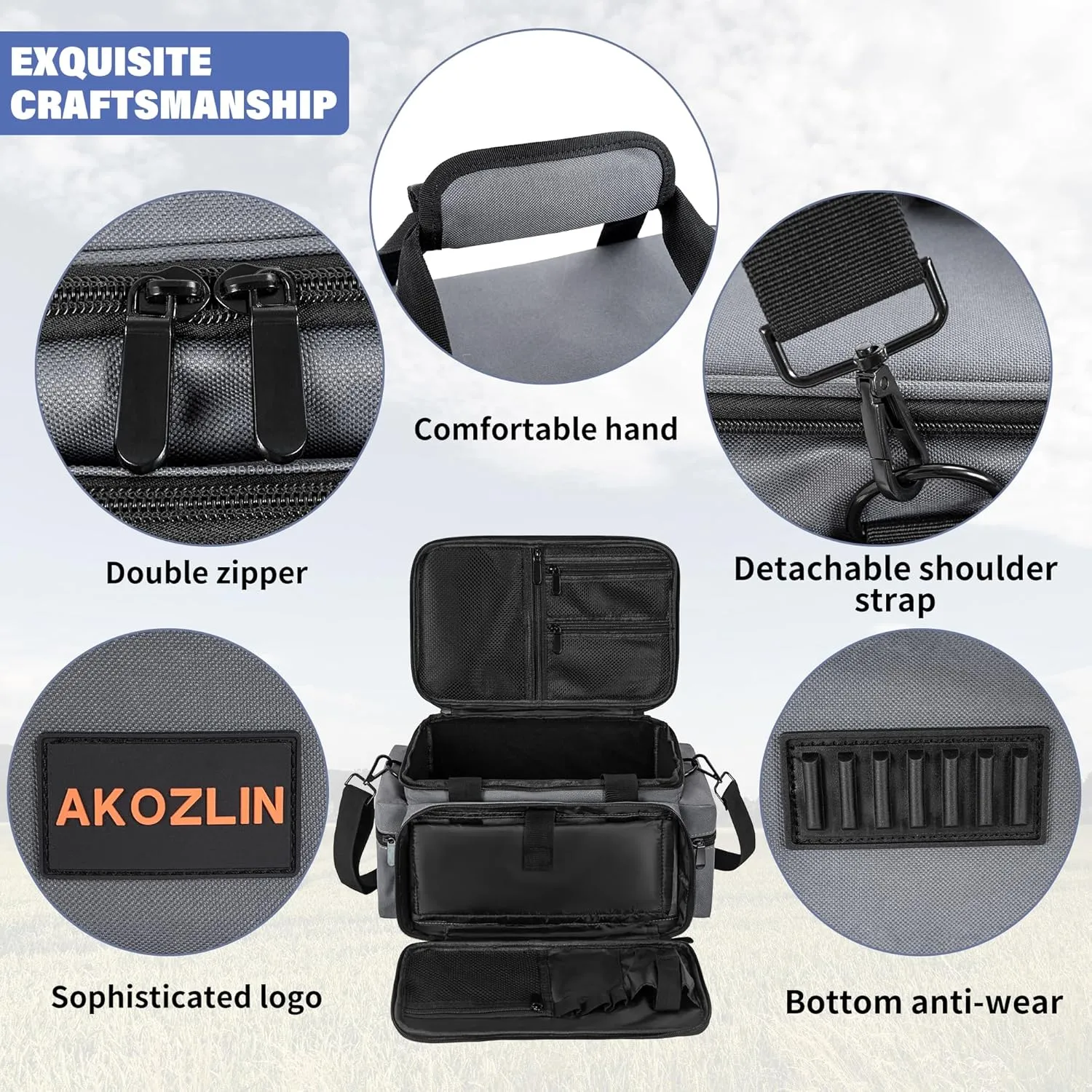 AKOZLIN Cable File Bag DJ Gig Bag Cord Organizer Case with Detachable Dividers for Laptop,DJ Gear, Sound Instrument and Music Equipment Accessories 13"×8.3"×8.3" Grey
