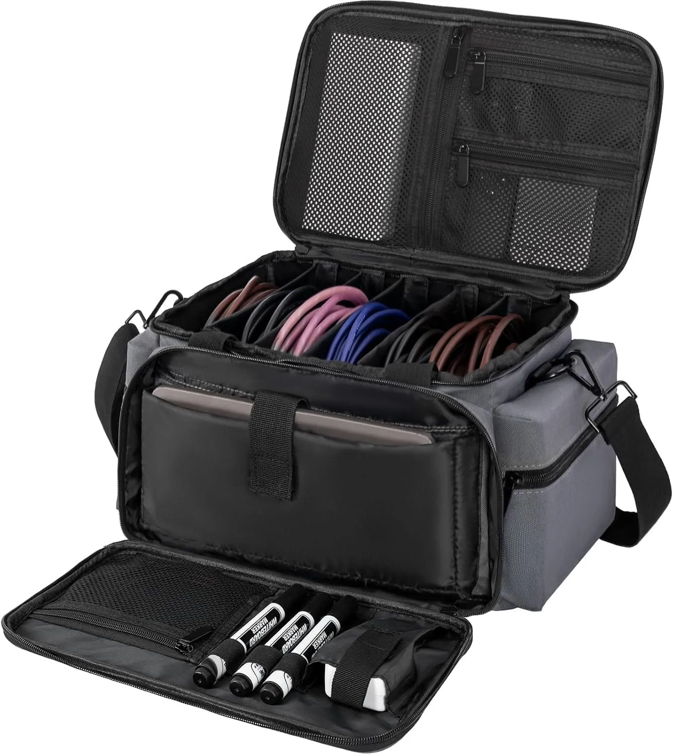 AKOZLIN Cable File Bag DJ Gig Bag Cord Organizer Case with Detachable Dividers for Laptop,DJ Gear, Sound Instrument and Music Equipment Accessories 13"×8.3"×8.3" Grey