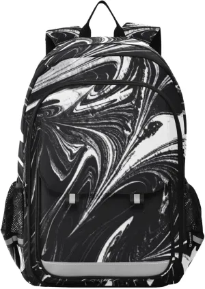 ALAZA Black Ink Fluid Marble Laptop Backpack Purse for Women Men School Bag 17 Inch Bookbag Student Boys Girls Travel Casual Daypack