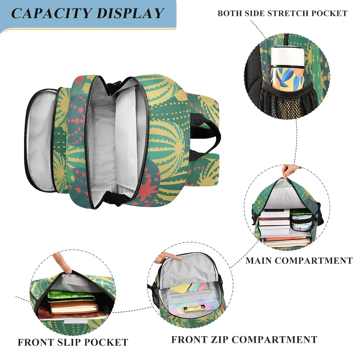 ALAZA Cacti with Flowers and Thorns in Green Backpacks Travel Laptop Backpack