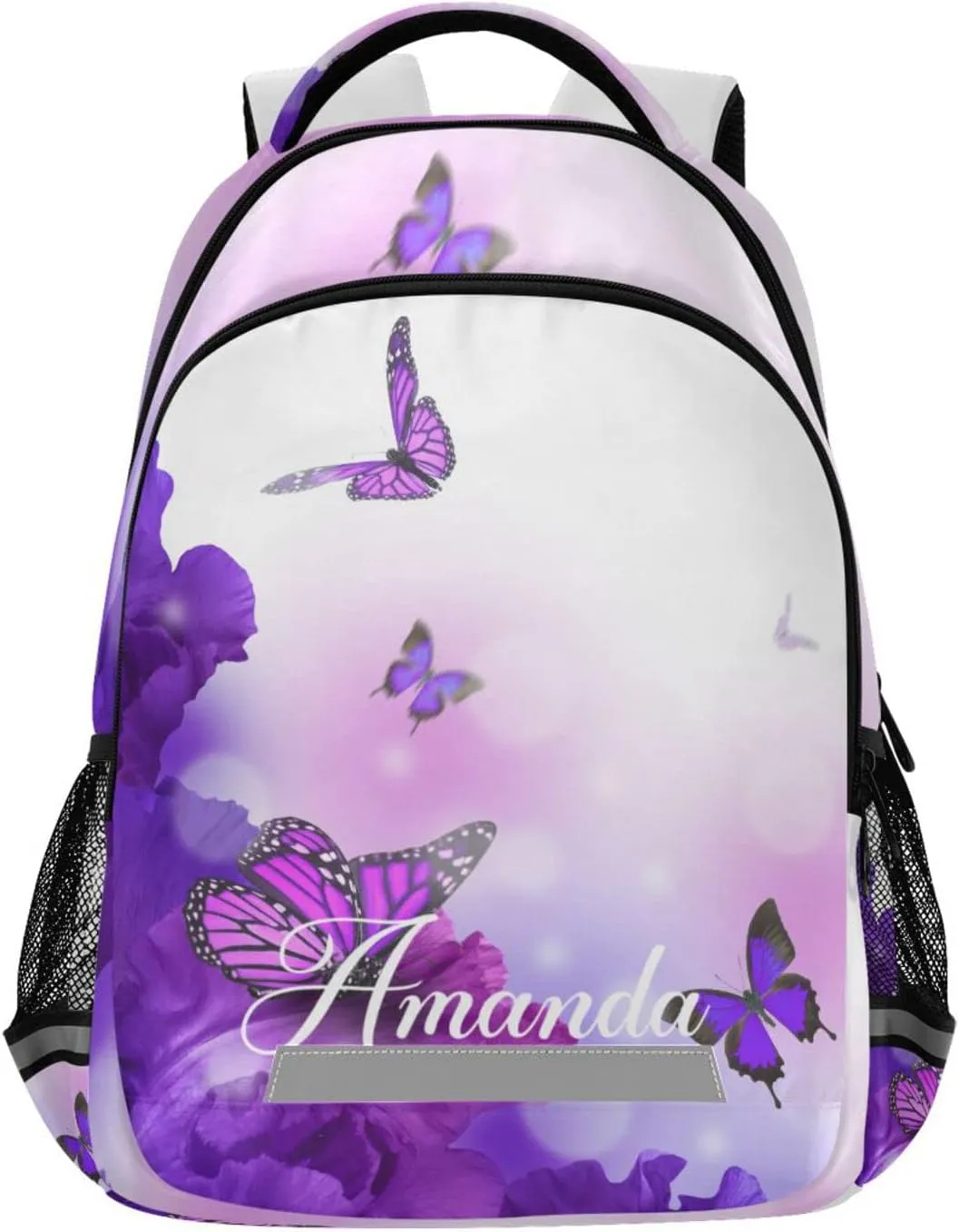 ALAZA Custom Butterfly Backpack for Girls Personalized Your Name Text Bookbag Purple Flowers Kids School Book Bags 3rd 4th 5th Grade Laptop Casual Daypack Travel Shoulder Bag