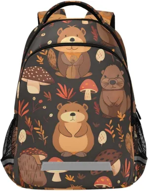 ALAZA Cute Beaver Forest Pattern Backpack Girls Kids Backpacks Boys School Bookbag 3rd 4th 5th Grade Casual Daypack Laptop Shoulder Bag with Chest Strap