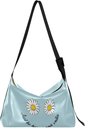 ALAZA Daisy Smile Quote Flower Womens Tote Bag Leather Shoulder Bag For Women Men Large Hobo Cross Body Bags Handbag