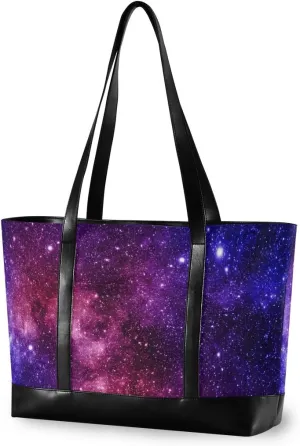 ALAZA Galaxy Laptop Tote Bag, Fits 15.6 Inch Laptop, Women's Lightweight Canvas Leather Tote Bag Shoulder Bag
