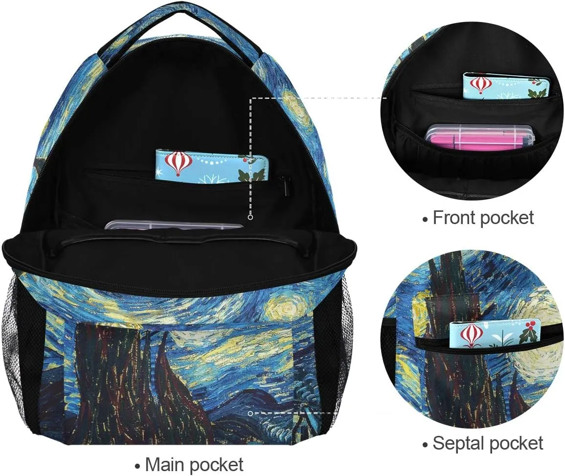 ALAZA Galaxy Starry Night Sky Van Gogh Large Backpack Personalized Laptop iPad Tablet Travel School Bag with Multiple Pockets