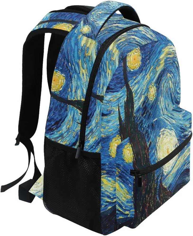 ALAZA Galaxy Starry Night Sky Van Gogh Large Backpack Personalized Laptop iPad Tablet Travel School Bag with Multiple Pockets