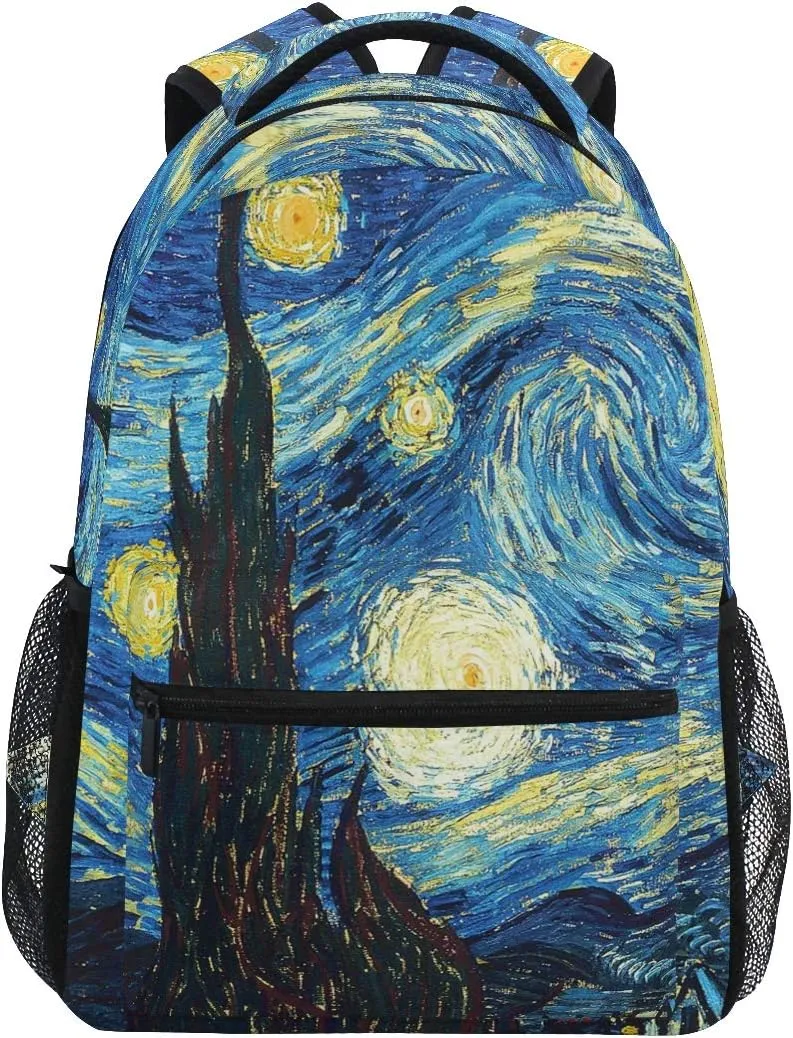ALAZA Galaxy Starry Night Sky Van Gogh Large Backpack Personalized Laptop iPad Tablet Travel School Bag with Multiple Pockets