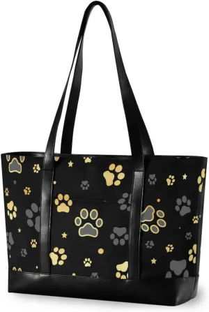 ALAZA Gold Dog Paw Print Women Laptop Tote Bag for Woman 15.6 inch Laptop Organizer Bag Teacher Work Purse