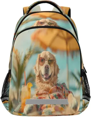 ALAZA Golden Retriever on Beach Backpacks Travel Laptop Daypack School Book Bag for Men Women Teens Kids