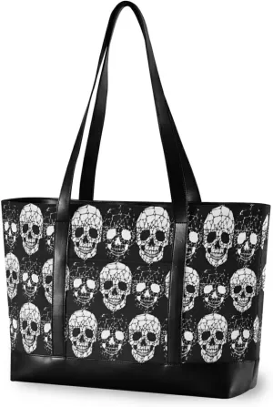 ALAZA Gothic Skull Laptop Tote Bag,Fits 15.6 Inch Laptop,Womens Lightweight Canvas Leather Tote Bag Shoulder Bag