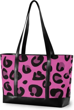 ALAZA Hot Pink Leopard Laptop Tote Bag for Woman 15.6 inch Laptop Organizer Bag Teacher Work Purse