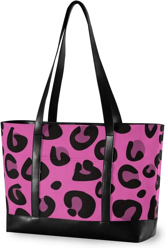 ALAZA Hot Pink Leopard Laptop Tote Bag for Woman 15.6 inch Laptop Organizer Bag Teacher Work Purse