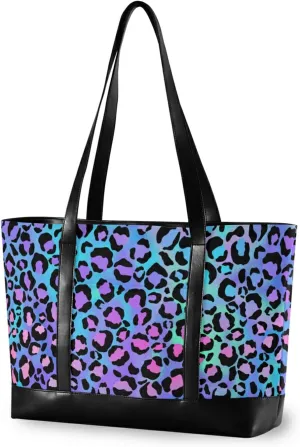 ALAZA Leopard Print Cheetah Purple Laptop Tote Bag for Woman 15.6 inch Laptop Organizer Bag Teacher Work Purse