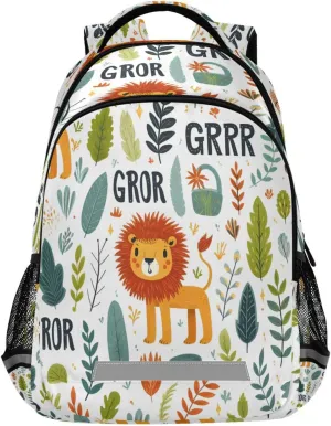 ALAZA Lion Leaves Branches and Words Grrr and Roar on White Background Backpacks Travel Laptop Daypack School Book Bag for Men Women Teens Kids
