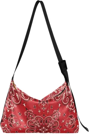 ALAZA Paisley Bandana Boho Red Womens Tote Bag Leather Shoulder Bag For Women Men Large Hobo Cross Body Bags Handbag
