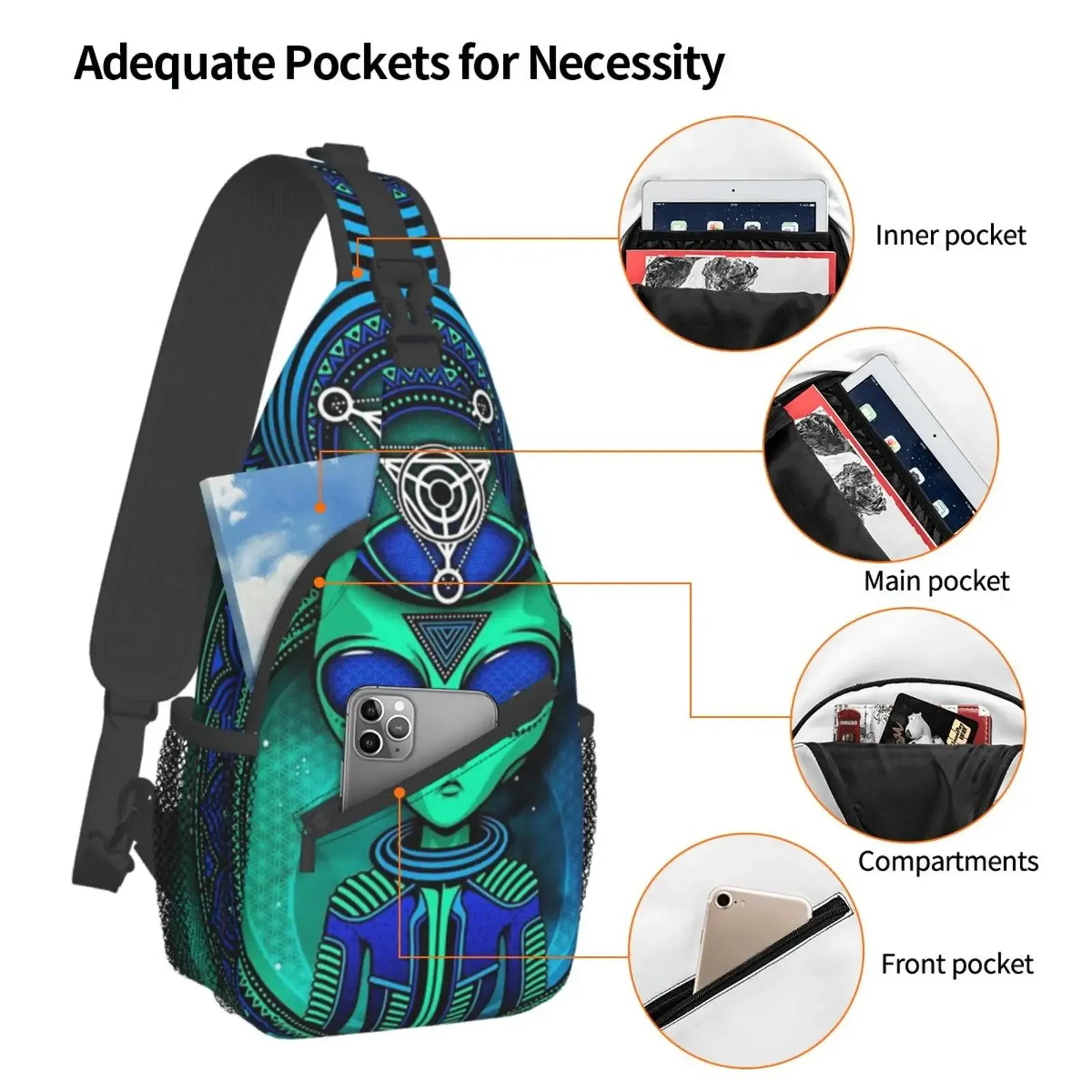 Alien Trip Bag Teardrop Backpack Crossbody Backpack Unisex Sling Chest Bag Gym Bag Travel Bag