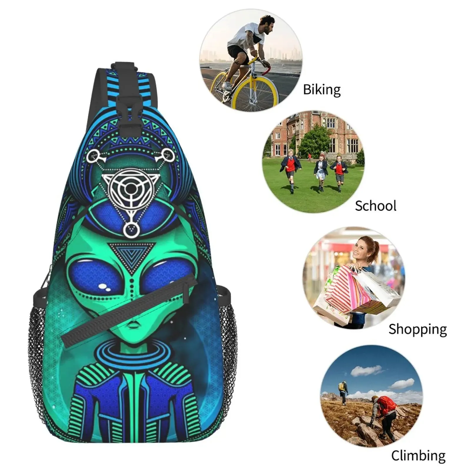 Alien Trip Bag Teardrop Backpack Crossbody Backpack Unisex Sling Chest Bag Gym Bag Travel Bag