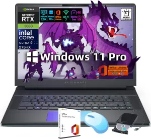 Alienware 16 Area-51 Gaming Laptop • NVIDIA GeForce RTX 5080 • Intel Ultra 9 275HX • 16.0" QHD  240Hz Display • w/Office& External DVD Drive • Backlit KB • Win 11 Pro • WiFi 7 • 32GB RAM • 1 TB SSD