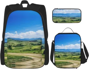 Alpine Scenery Vivid Sky Above Print Travel Backpack For Women 3-Piece Set With Insulated Lunch Box,For Outdoor Travel
