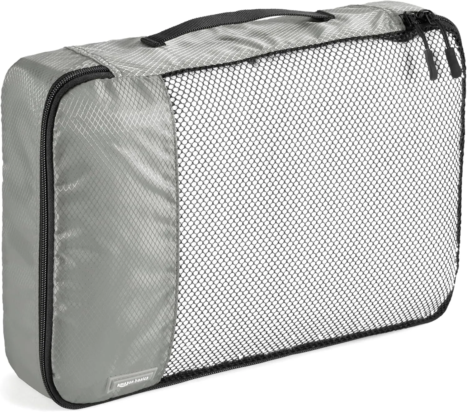Amazon Basics Packing Cubes for Travel, Packing Organizers Set, 4-Piece-Set (Slim, Small, Medium, Large) With Double Zipper Pulls and Mesh Top Panel, 100% Durable Polyester, Gray