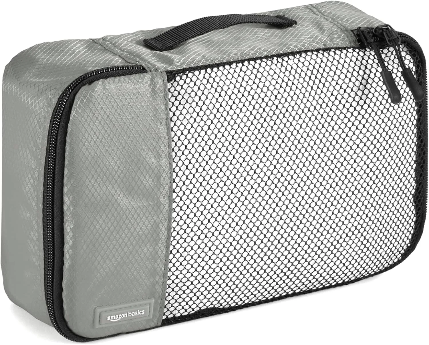 Amazon Basics Packing Cubes for Travel, Packing Organizers Set, 4-Piece-Set (Slim, Small, Medium, Large) With Double Zipper Pulls and Mesh Top Panel, 100% Durable Polyester, Gray