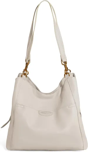 American Leather Co. Austin Triple-Entry Bucket Bag, Ecru, Hobo Shoulder Bag for Women with Center Zip, Slip Pockets & Removable Shoulder Strap, Functional & Fashionable Handbags for Women