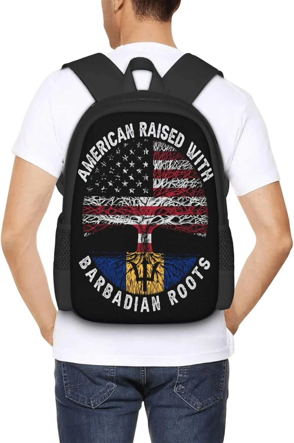 American Raised with Barbadian Roots Casual Backpacks Large Capacity Backpack Laptop Rucksack Sport Daypack Commuter Bags with Adjustable Strap for Traveling Camping