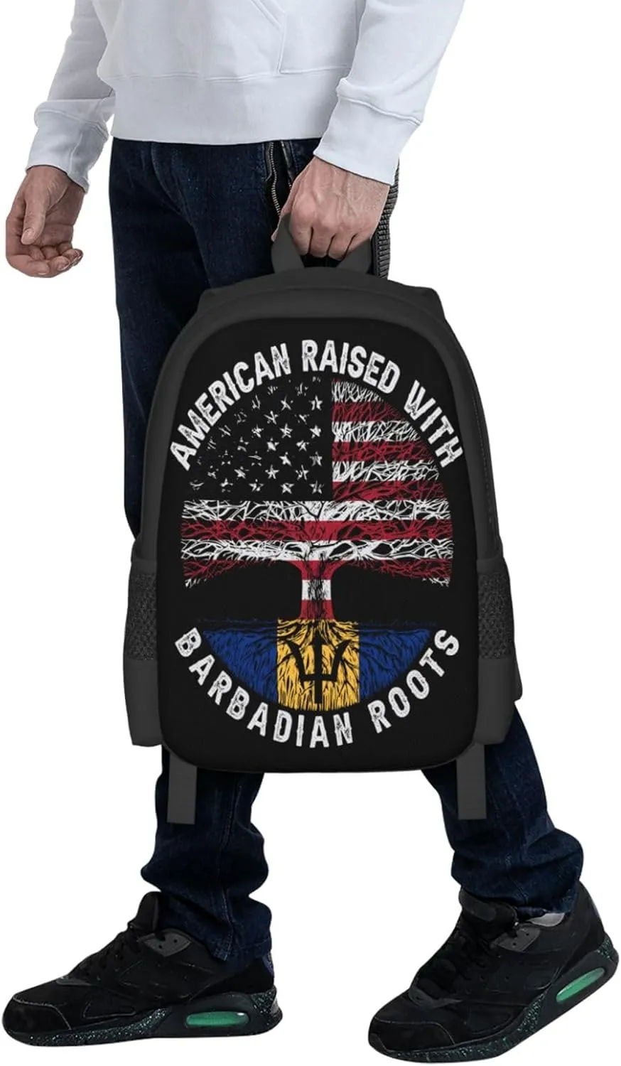 American Raised with Barbadian Roots Casual Backpacks Large Capacity Backpack Laptop Rucksack Sport Daypack Commuter Bags with Adjustable Strap for Traveling Camping