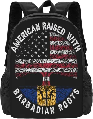 American Raised with Barbadian Roots Casual Backpacks Large Capacity Backpack Laptop Rucksack Sport Daypack Commuter Bags with Adjustable Strap for Traveling Camping