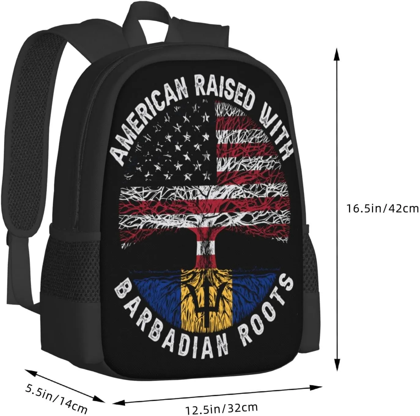 American Raised with Barbadian Roots Casual Backpacks Large Capacity Backpack Laptop Rucksack Sport Daypack Commuter Bags with Adjustable Strap for Traveling Camping