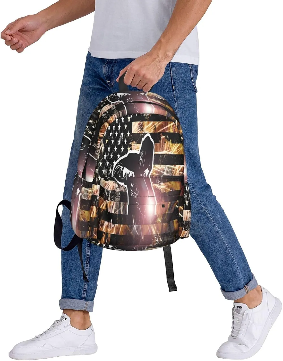American Welding Flag Sparks and Flames Casual Backpacks Large Travel Backpack Laptop Rucksack Sports Daypack Adjustable Strap Bag for Camping Hiking