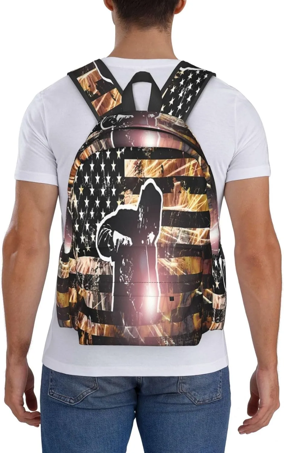American Welding Flag Sparks and Flames Casual Backpacks Large Travel Backpack Laptop Rucksack Sports Daypack Adjustable Strap Bag for Camping Hiking