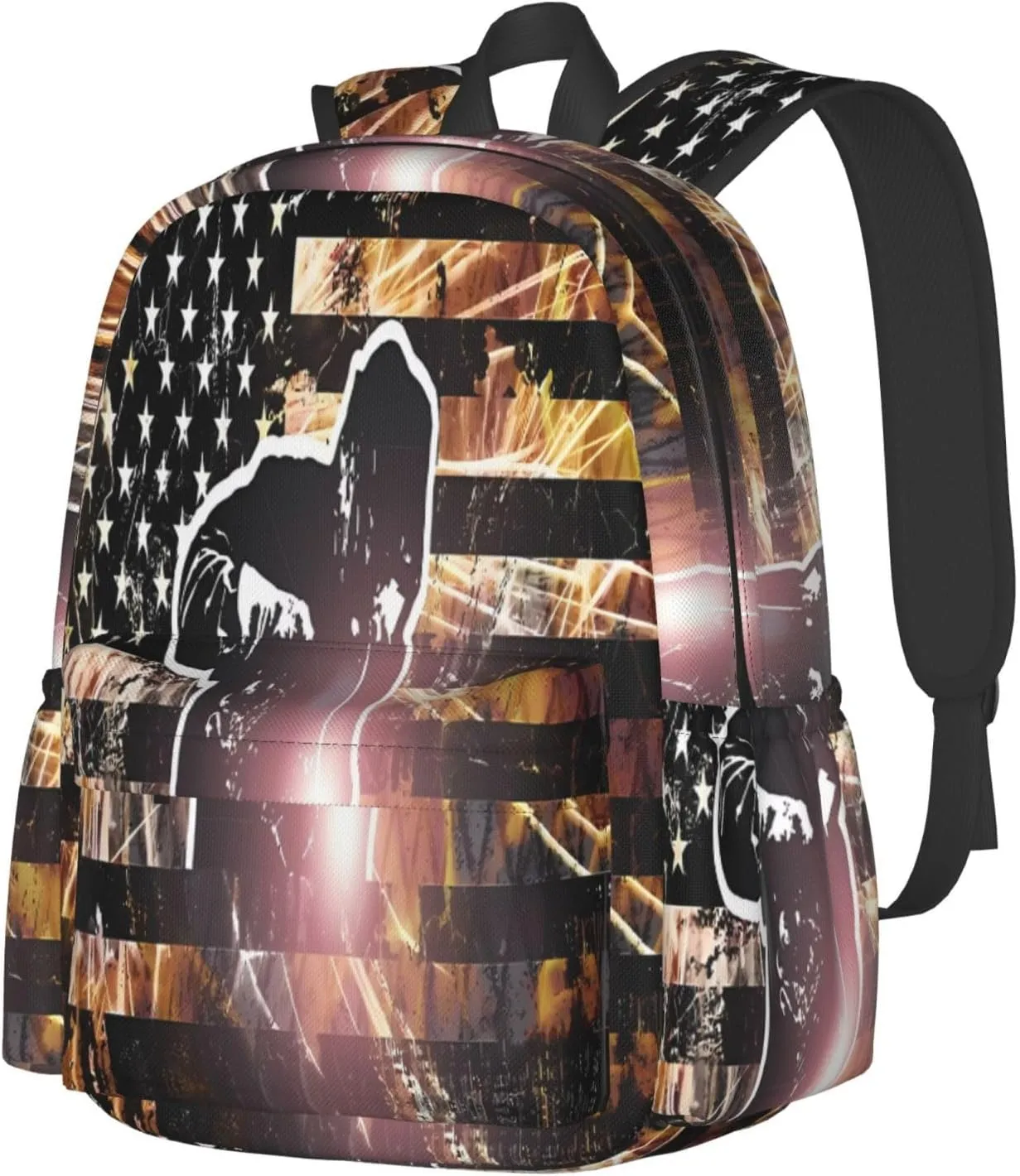 American Welding Flag Sparks and Flames Casual Backpacks Large Travel Backpack Laptop Rucksack Sports Daypack Adjustable Strap Bag for Camping Hiking