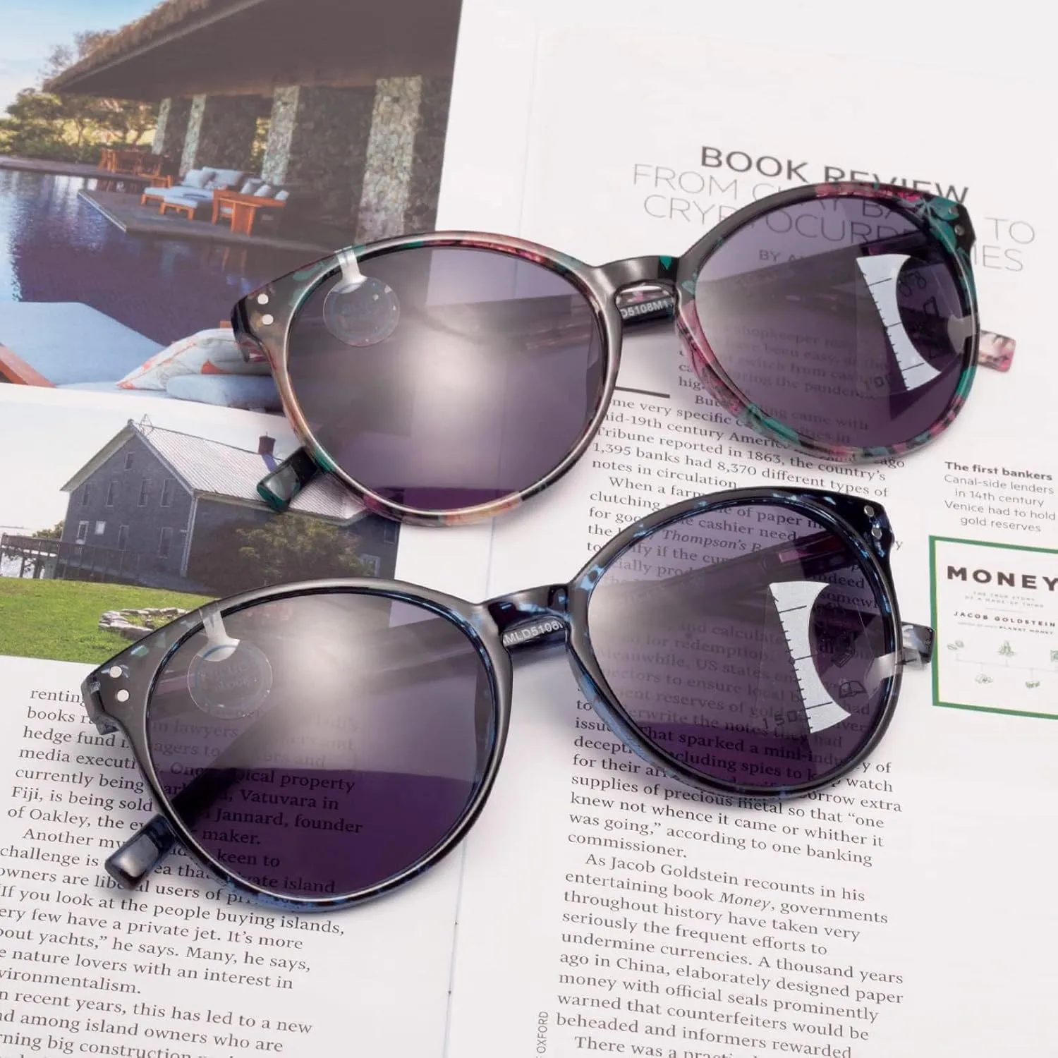 Amorays Cat Eyes Progressive Multifocus Reading Sunglasses for Women UV Protection Multifocal Top Clear Trifocal Sun Readers