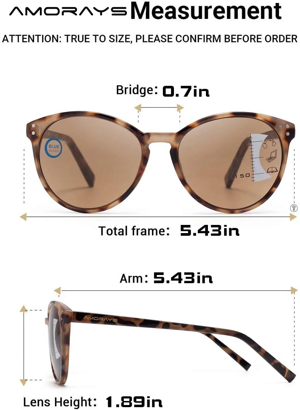 Amorays Cat Eyes Progressive Multifocus Reading Sunglasses for Women UV Protection Multifocal Top Clear Trifocal Sun Readers