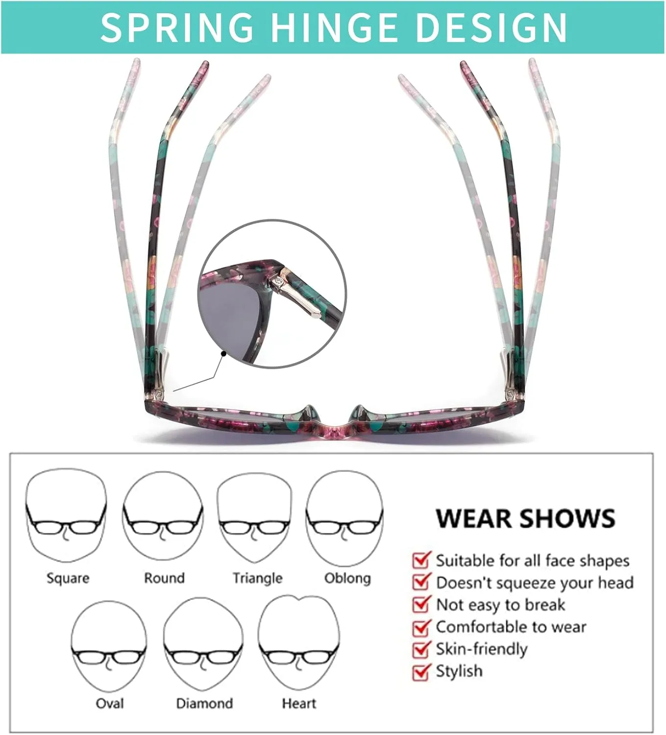 Amorays Cat Eyes Progressive Multifocus Reading Sunglasses for Women UV Protection Multifocal Top Clear Trifocal Sun Readers