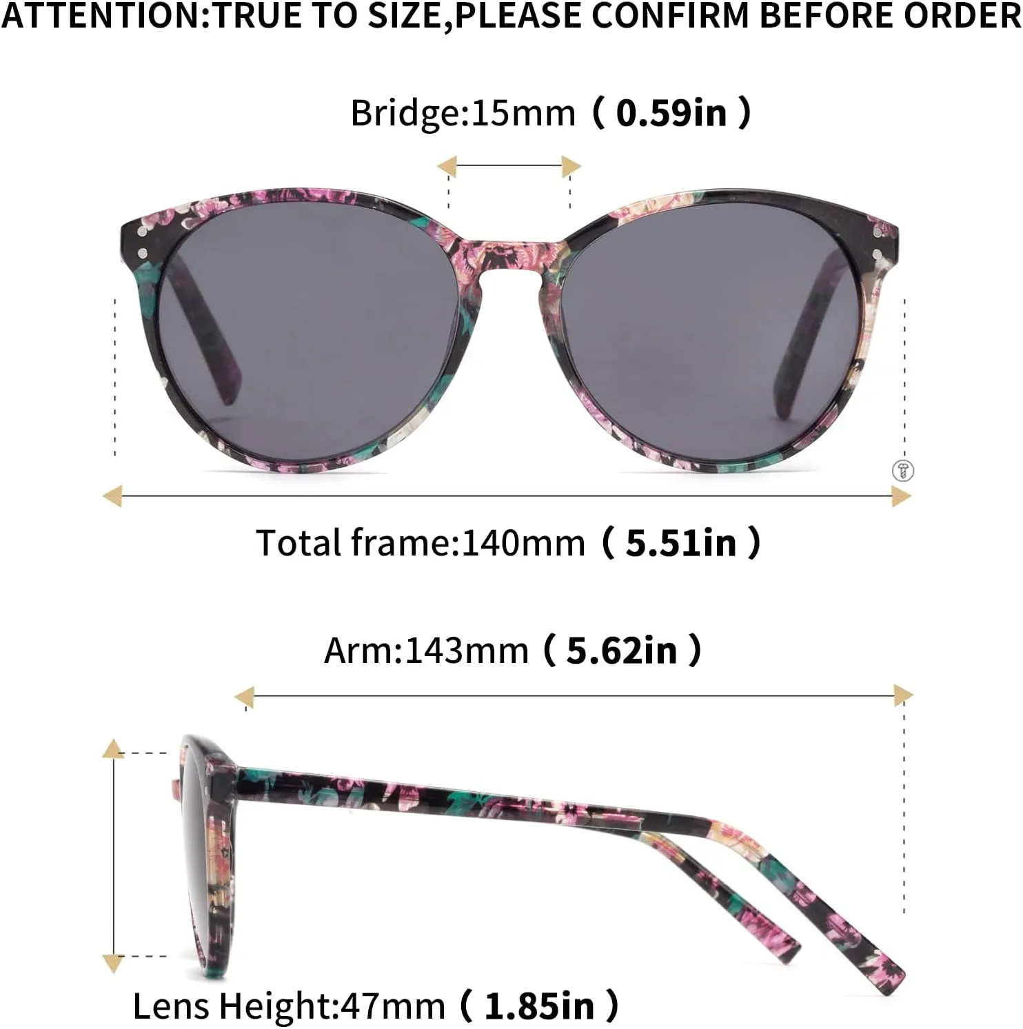Amorays Cat Eyes Progressive Multifocus Reading Sunglasses for Women UV Protection Multifocal Top Clear Trifocal Sun Readers