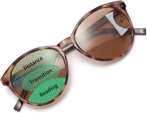 Amorays Cat Eyes Progressive Multifocus Reading Sunglasses for Women UV Protection Multifocal Top Clear Trifocal Sun Readers