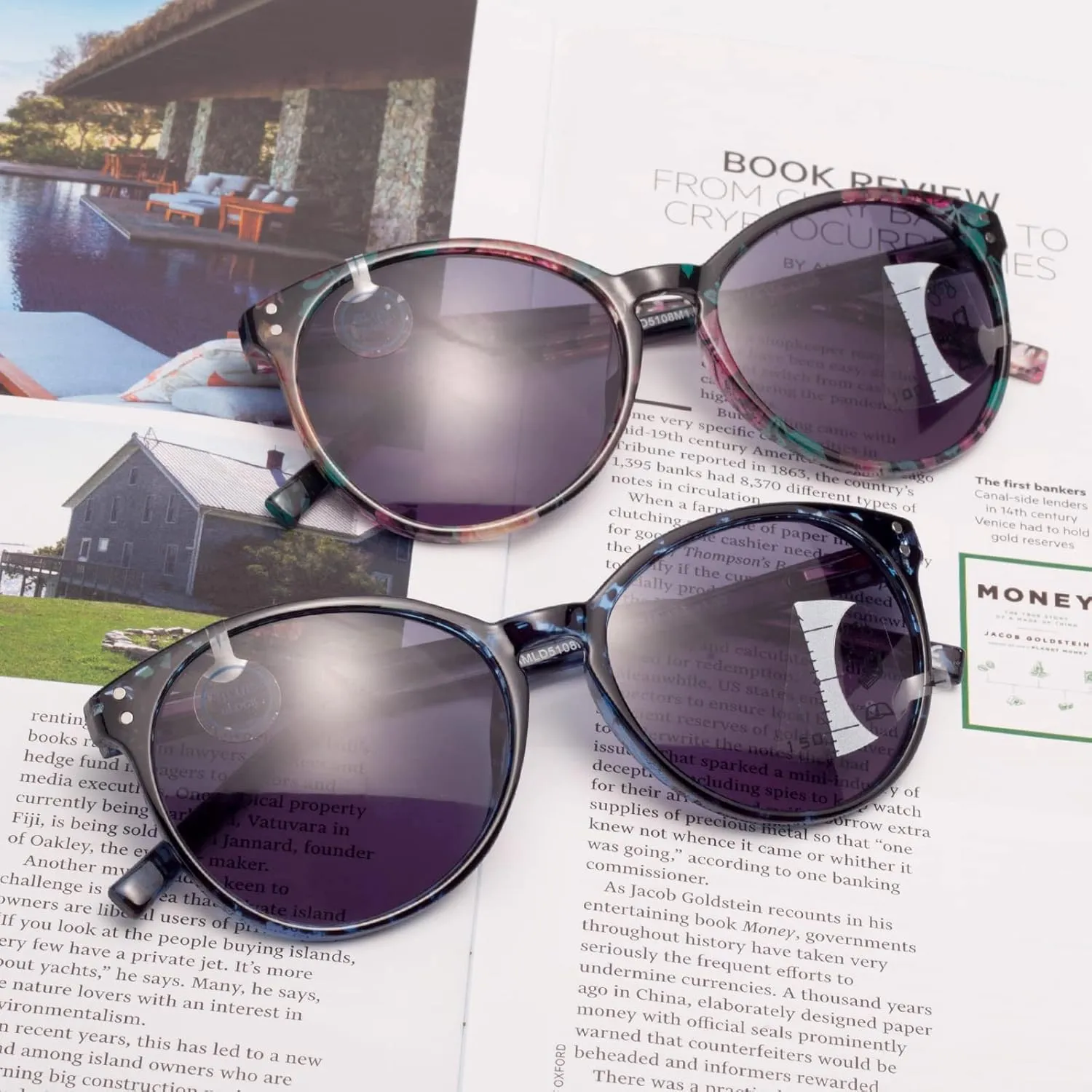 Amorays Cat Eyes Progressive Multifocus Reading Sunglasses for Women UV Protection Multifocal Top Clear Trifocal Sun Readers